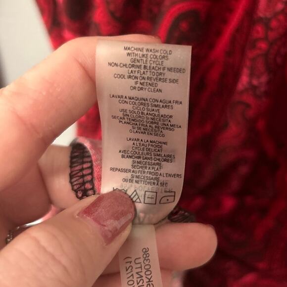 Tommy Hilfiger Red Black Paisley Long Sleeve Keyhole Back Shift Dress Size 8 - Picture 7 of 10